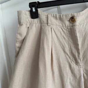 Women’s Beige Pleated High-Waist Linen Pants